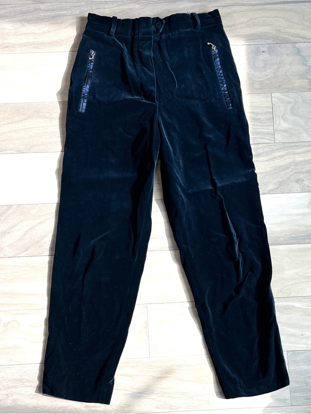 VTG Escada Navy High Waist Velveteen Trousers Size 4 Quiet Luxury